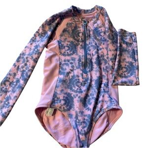 Athleta Girl Pink and Blue Tie-Dye Swimsuit